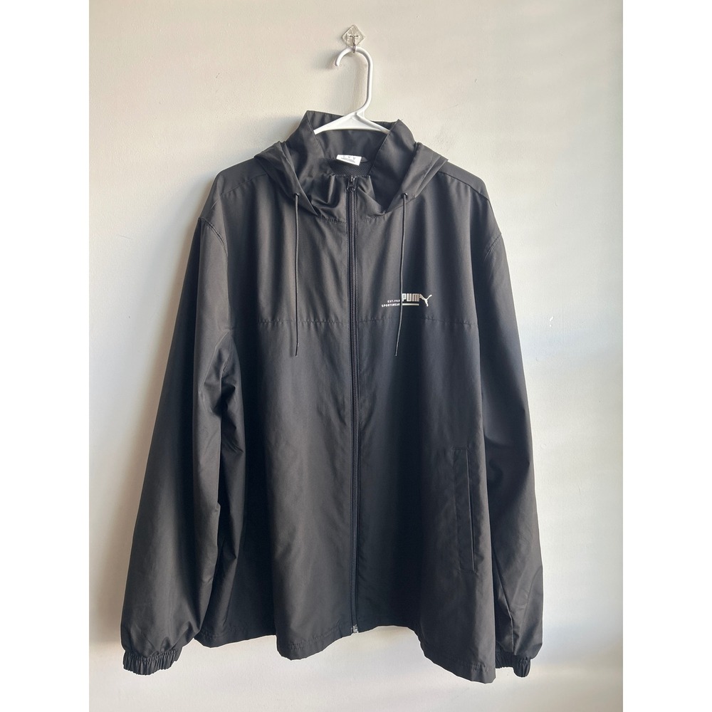 Puma Solid Black Windbreaker Jacket Hooded Mens Size XL